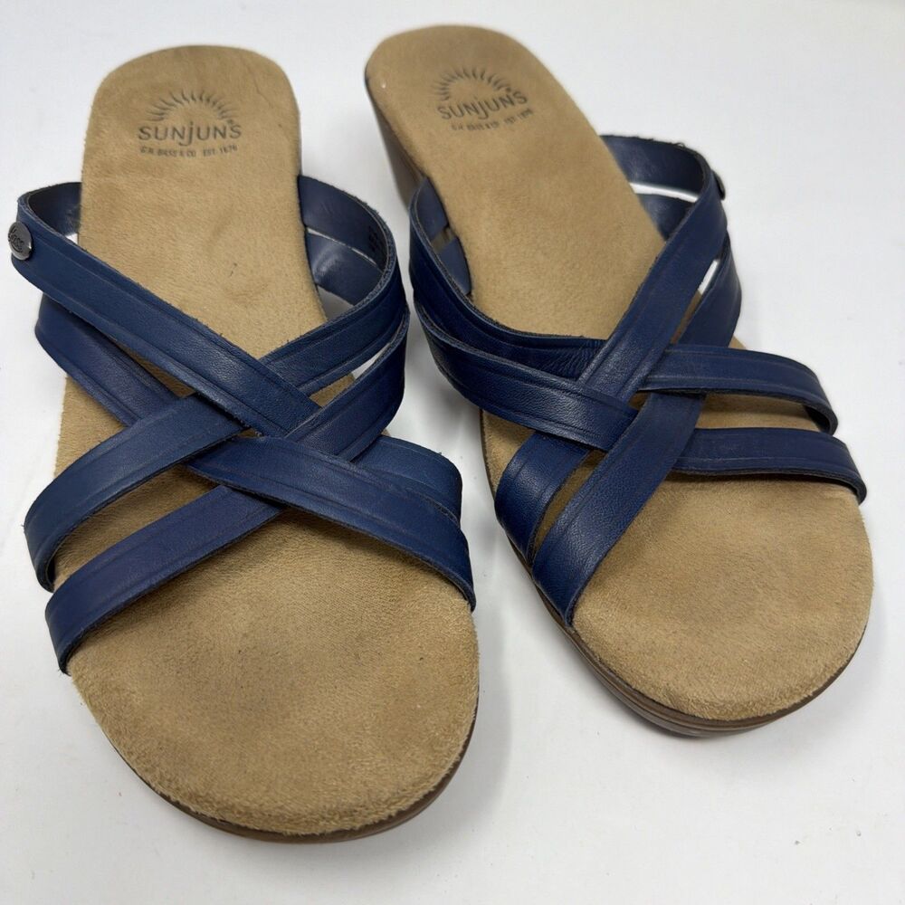 GH Bass Sunjuns Womens Navy Blue Strappy Thong Sandals Comfort Wedge Slides 7M